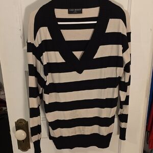 Lane Bryant V-Neck Sweater in Black and White Stripes